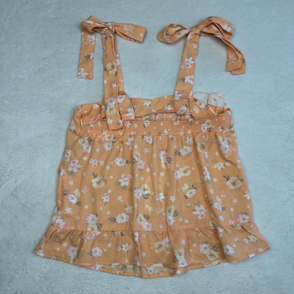 Hippie Rose Womens Coral Floral Tie Shoulder Smocked Cami Top HS3W11454 XS NEW